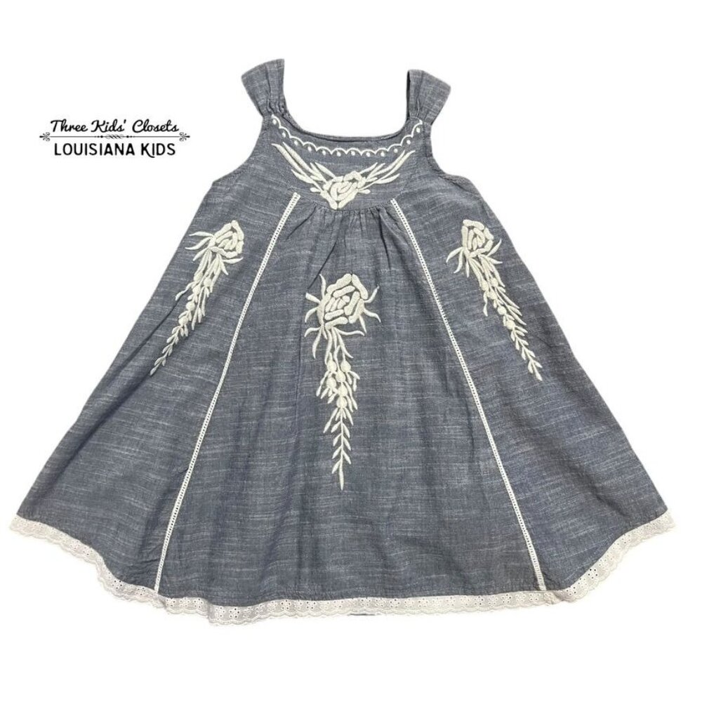 Cutey Couture 2/3Y Embroidered Chambray & Lace Dress